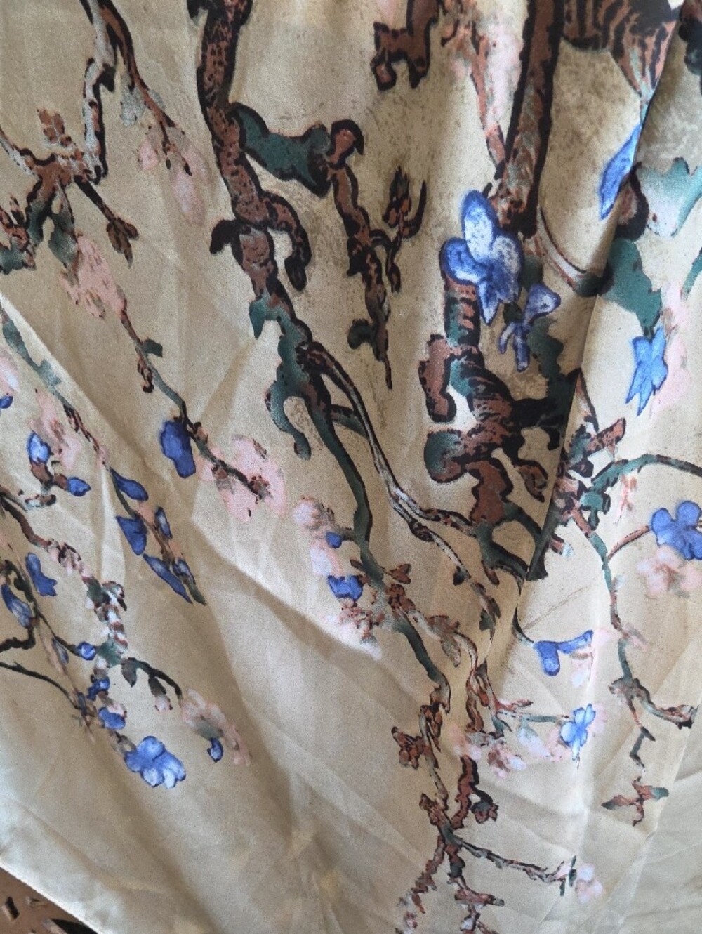 Floral Silk Scarf with Blue Blossom Print